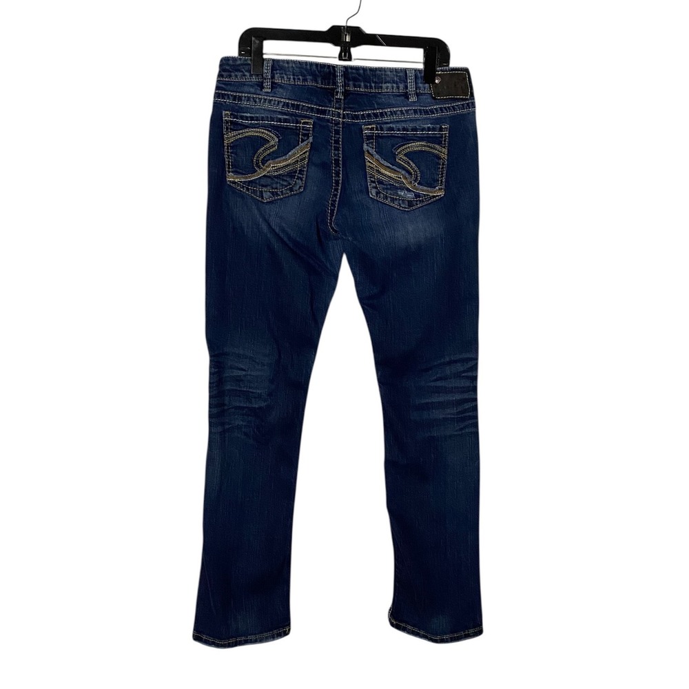 Silver Jeans Co Berkley Womens 32x32 Low Rise Slim Distressed Dark Wash Denim